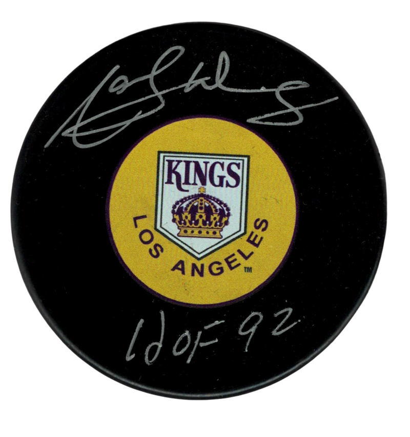 Marcel Dionne Signed Auto LA Kings Puck w/ HOF 92 Beckett Witness BAS COA Yellow