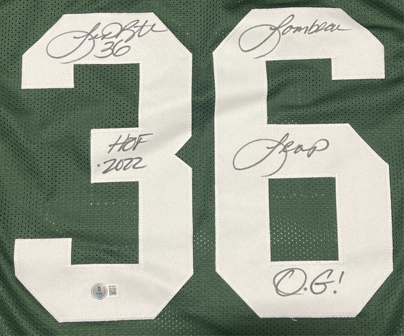 LeRoy Butler Signed Packers Custom Jersey w/ 2 Ins Beckett Witness BAS COA