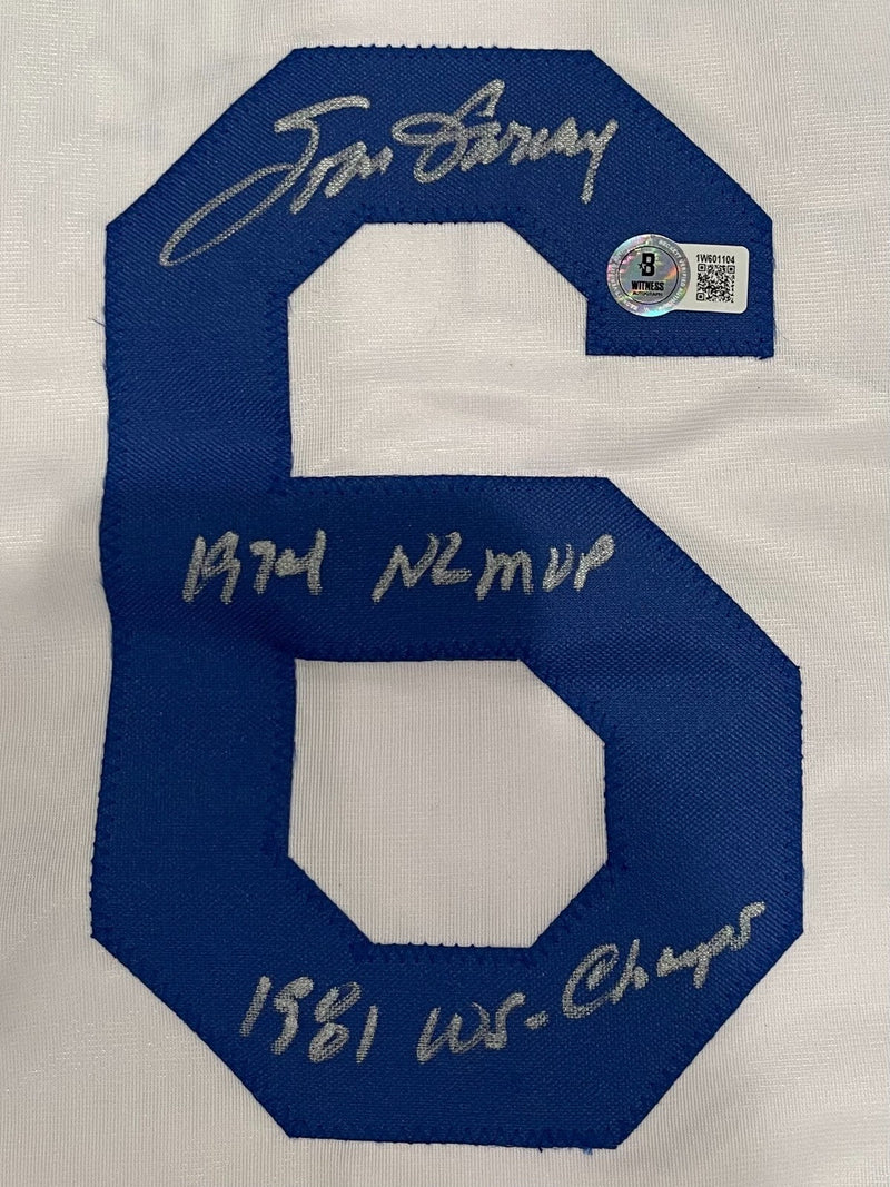 Steve Garvey Signed LA Dodgers Custom Jersey w/ 2 Ins MVP WS Beckett Wit BAS COA