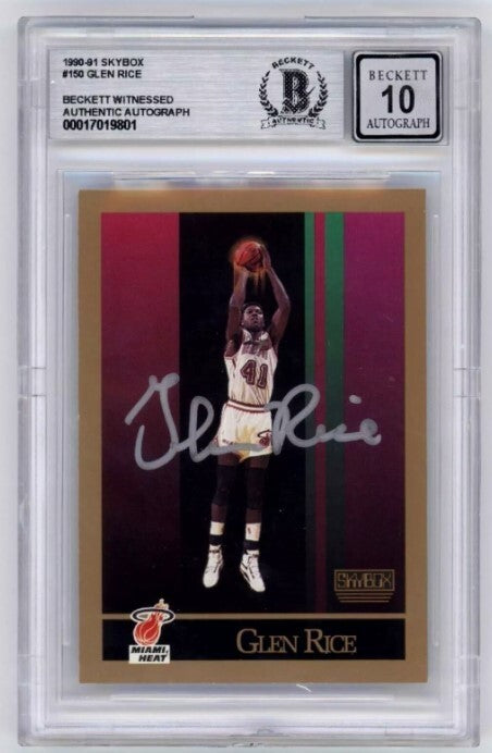 Glen Rice 1990-91 Skybox #150 Rookie RC Signed Beckett Witness BGS 10 Auto Heat
