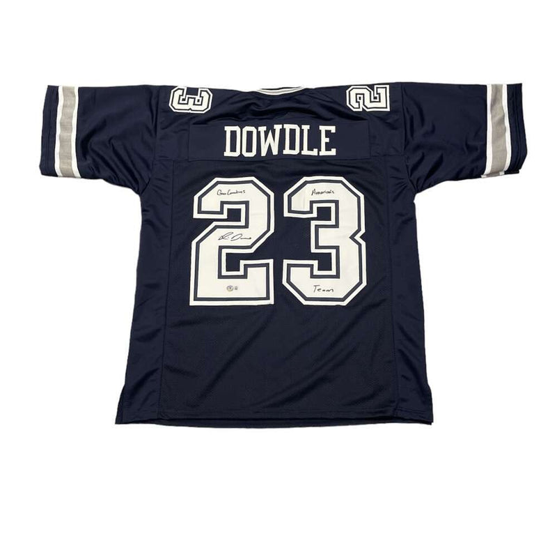 Rico Dowdle Signed Dallas Cowboys Custom Jersey w/ 2 Insc Beckett W BAS COA