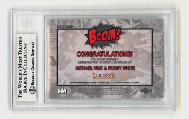 Michael Vick & Roddy White 2024 Hits Mem BOOM Gold MV JSY # 7/10 Signed BGS Auto