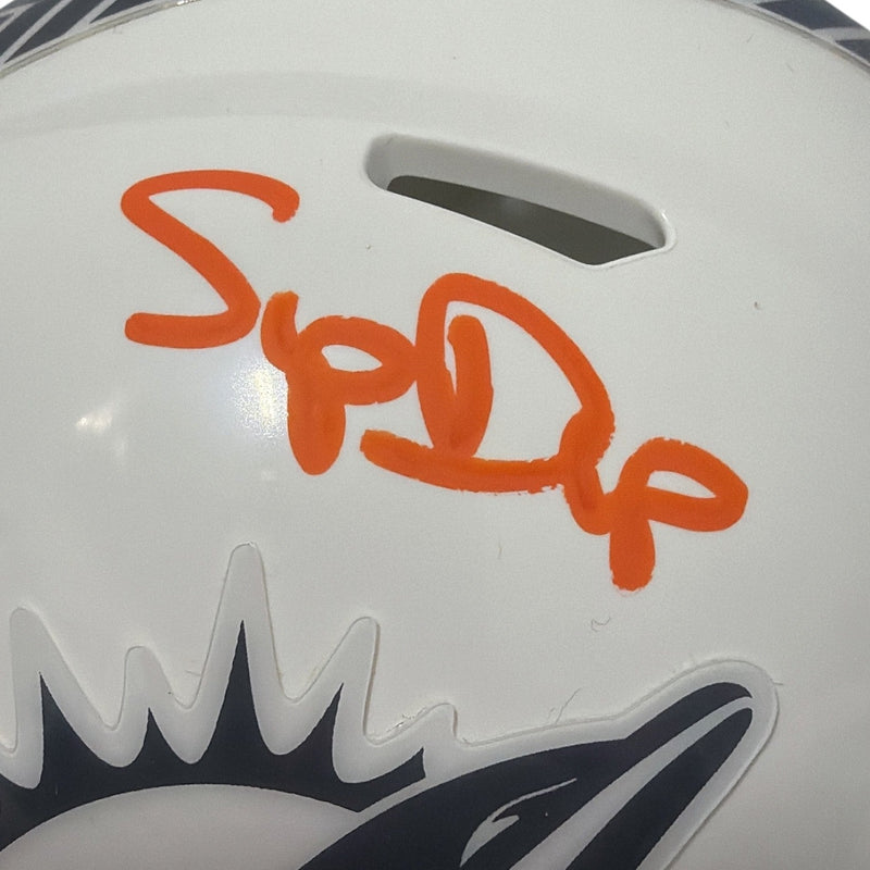 Mark Clayton & Mark Duper Dual Signed Dolphins Salute Mini Helmet JSA Wit COA