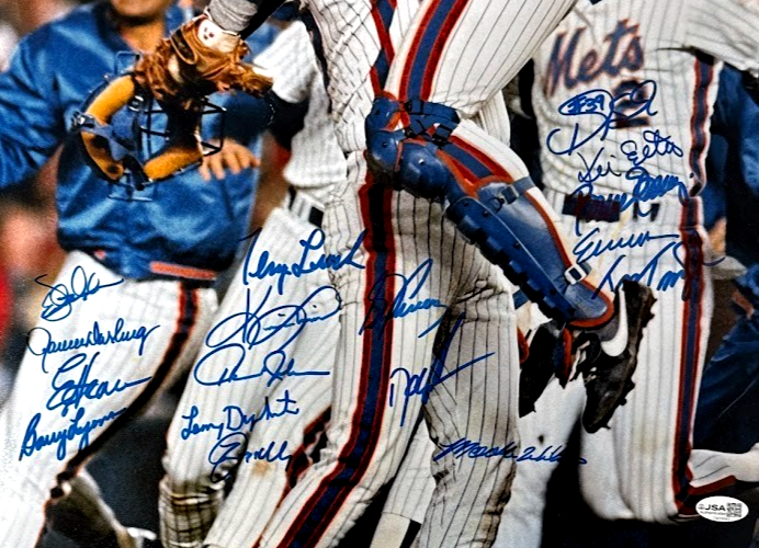 New York Mets 1986 World Series 23 Auto Team Signed 16x20 Photo w/ Insc. JSA COA