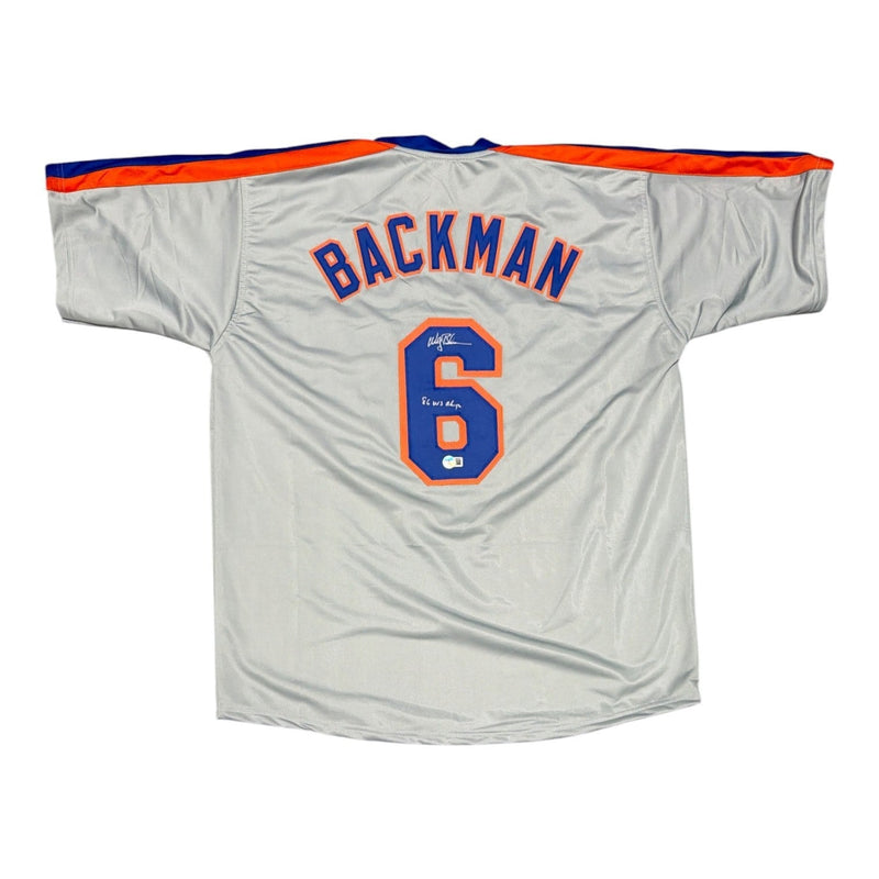 Wally Backman Signed Mets Custom Jersey w/ 86 WS Champs Beckett Wit BAS COA