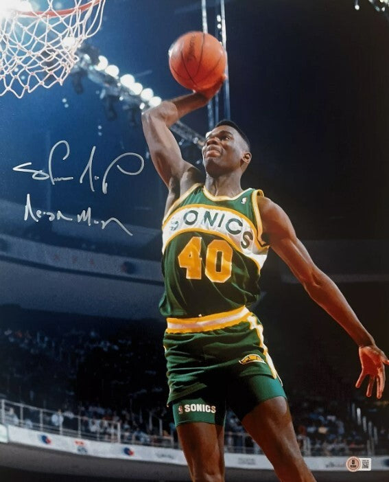 Shawn Kemp Signed Auto 16x20 Photo Supersonics w/ Reign Man Beckett Wit BAS COA