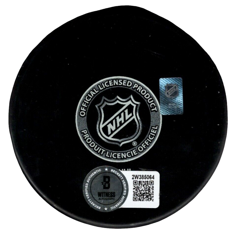 Billy Smith Signed New York Islanders Logo Puck Beckett Witness BAS COA