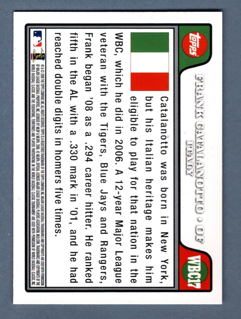 Frank Catalanotto Signed 2009 Topps WBC #WBC17 w/ Forza Italia Insc. LSCM COA