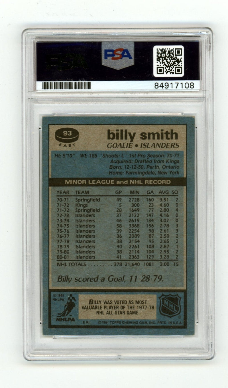 Billy Smith 1981-82 Topps East #93 Signed PSA Authentic Black Auto Islanders HOF