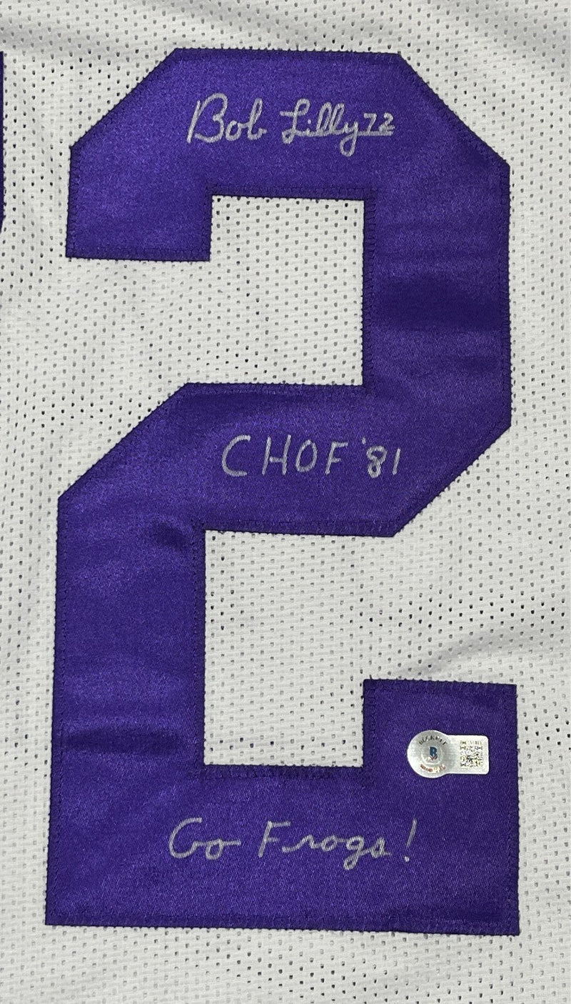 Bob Lilly Signed TCU Custom Jersey w/ 2 Ins Beckett Witness BAS COA
