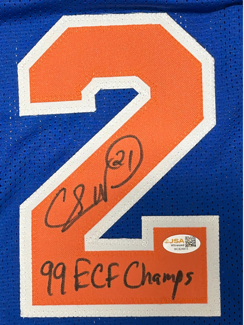 Charlie Ward Signed New York Knicks Custom Jersey w/ 99 ECF Champs JSA Wit COA