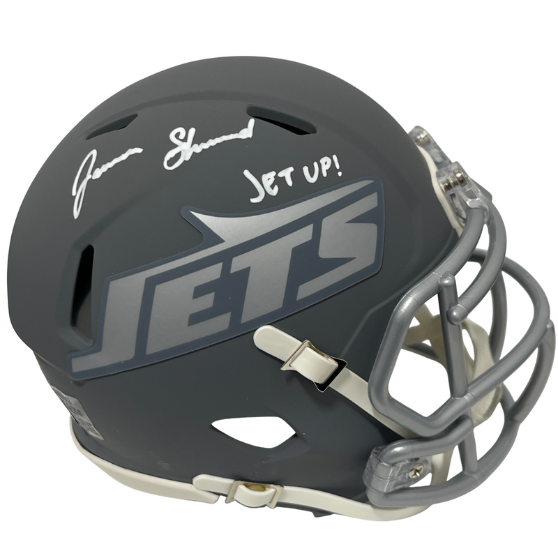 Jamien Sherwood Signed Jets Slate Mini Helmet w/ Jet Up! Beckett Witness BAS COA