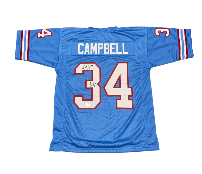 Earl Campbell Signed Oilers Custom Jersey w/ HOF 91 Beckett Witness BAS COA
