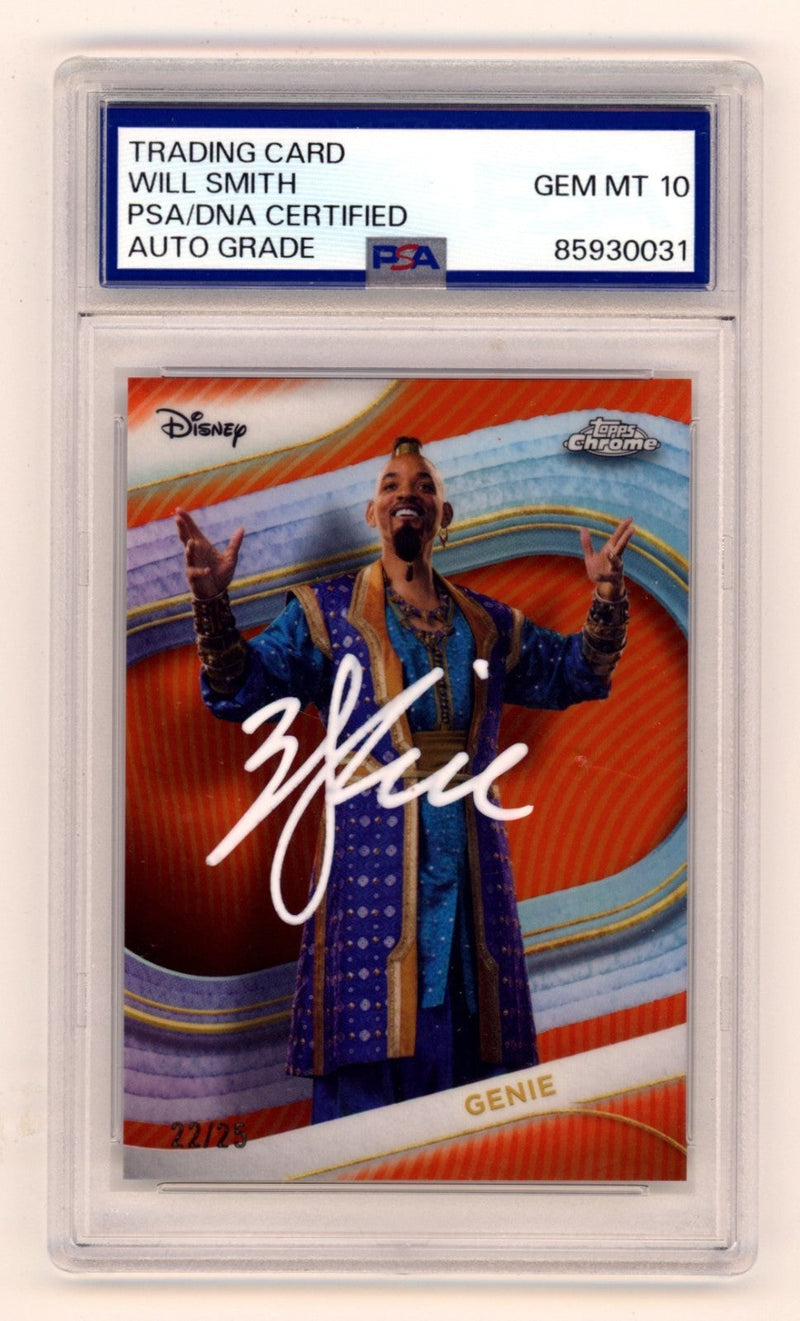 Will Smith 2025 Topps Chrome Disney Genie Orange Refractor 25 Signed PSA 10 Auto