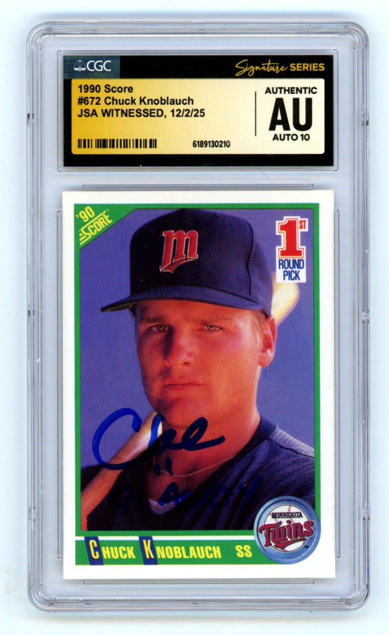 Chuck Knoblauch 1990 Score #672 Signed RC w/ 91 AL ROY JSA CGC Authentic 10 Auto