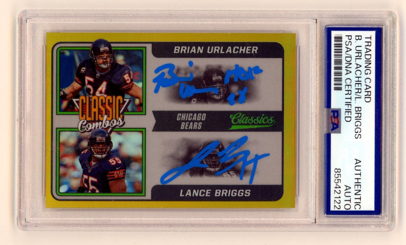 Brian Urlacher Lance Briggs 2021 Panini Classic Combos Gold #/75 Signed PSA Auto