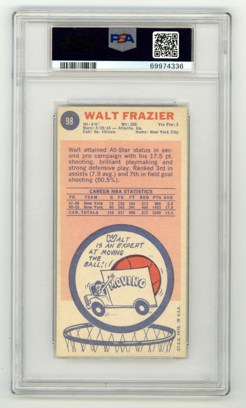 Walt Frazier 1969 Topps #98 Tall Boy Rookie RC 3 Insc Signed Auto PSA 5 Auto 10