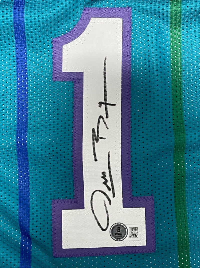 Muggsy Bogues Signed Hornets Custom Teal Jersey Beckett Witness BAS COA