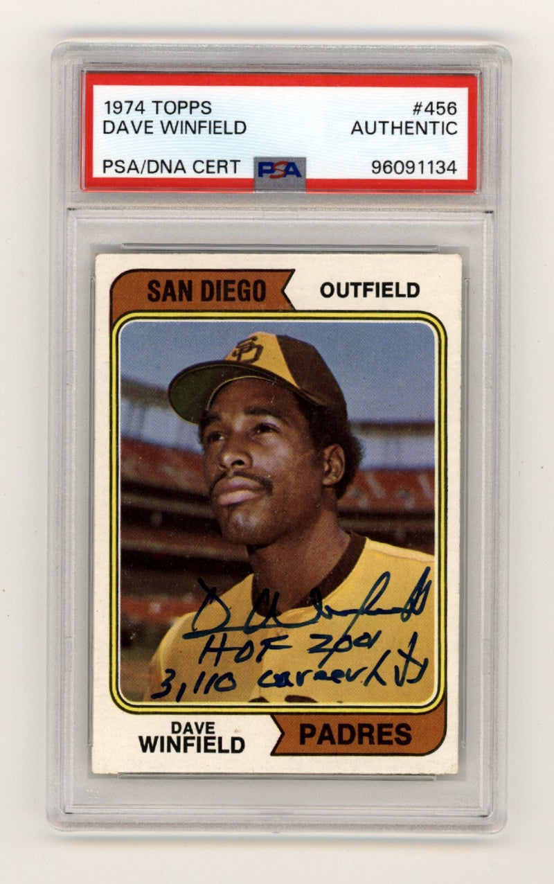 Dave Winfield 1974 Topps 456 Rookie RC Signed w/ HOF Hits Ins PSA Authentic Auto