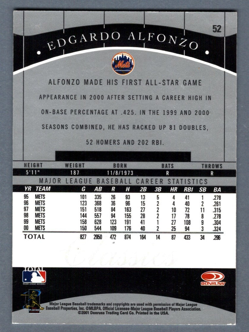 Edgardo Alfonzo Signed Autographed 2001 Donruss Classics #52 LSCM COA NY Mets