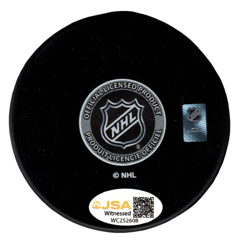 Dennis Seidenberg Signed Boston Bruins Logo Puck w German Hammer JSA Witness COA