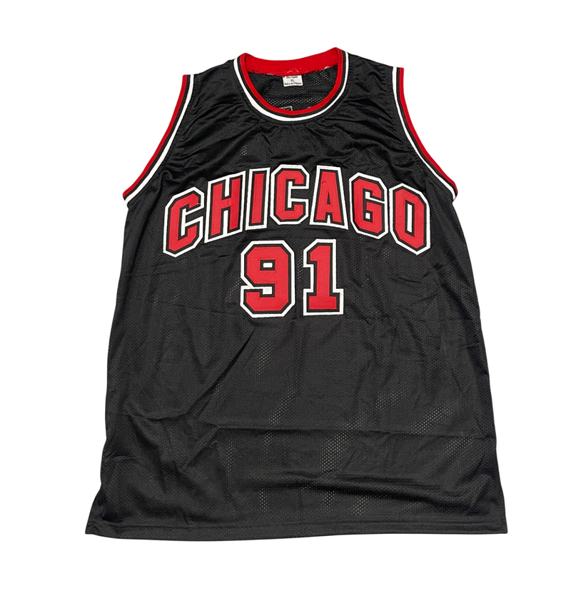 Dennis Rodman Signed Bulls Custom Jersey w/ 5 NBA Champ Beckett Wit BAS COA