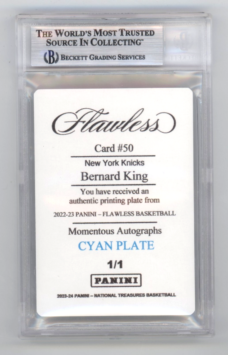 Bernard King 2022-23 Panini Flawless Printing Plate #1/1 Signed 2 Insc BAS Auto