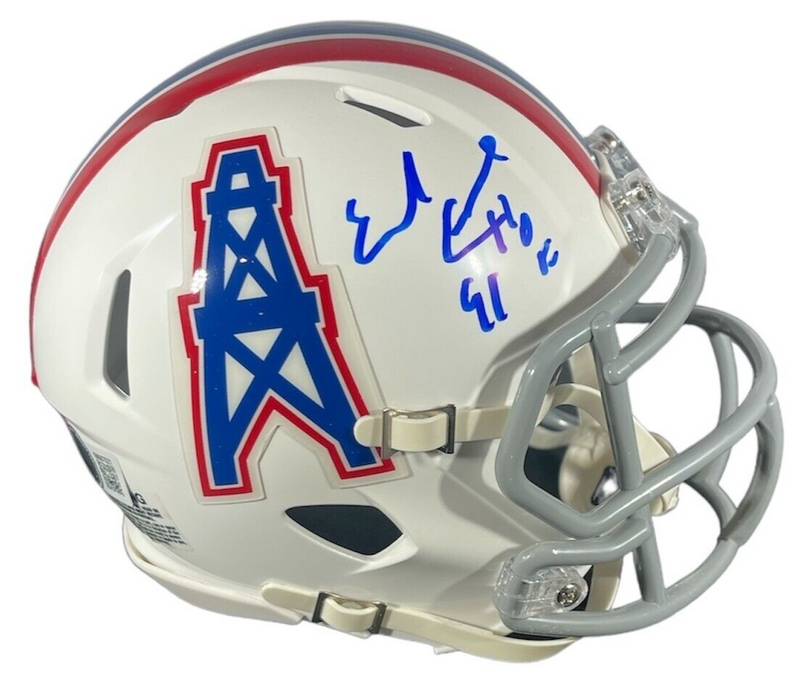 Earl Campbell Signed Oilers TB Mini Helmet w HOF 91 Beckett Witness BAS COA