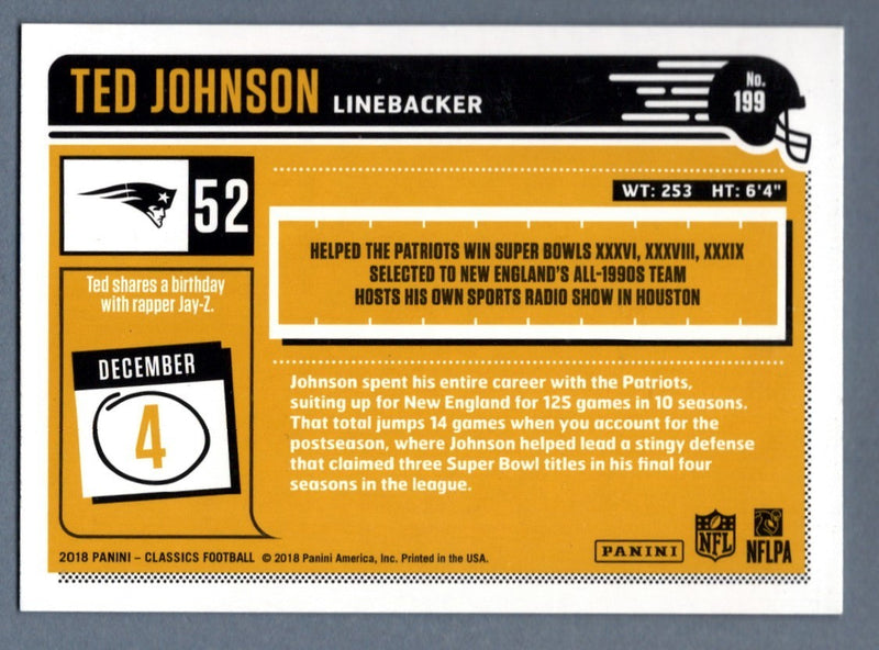 Ted Johnson Signed Autographed 2018 Panini Classics 199 Legends Insert LSCM COA