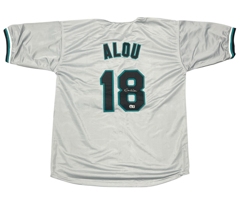 Moises Alou Signed Florida Marlins Custom Grey Jersey Beckett Witness BAS COA
