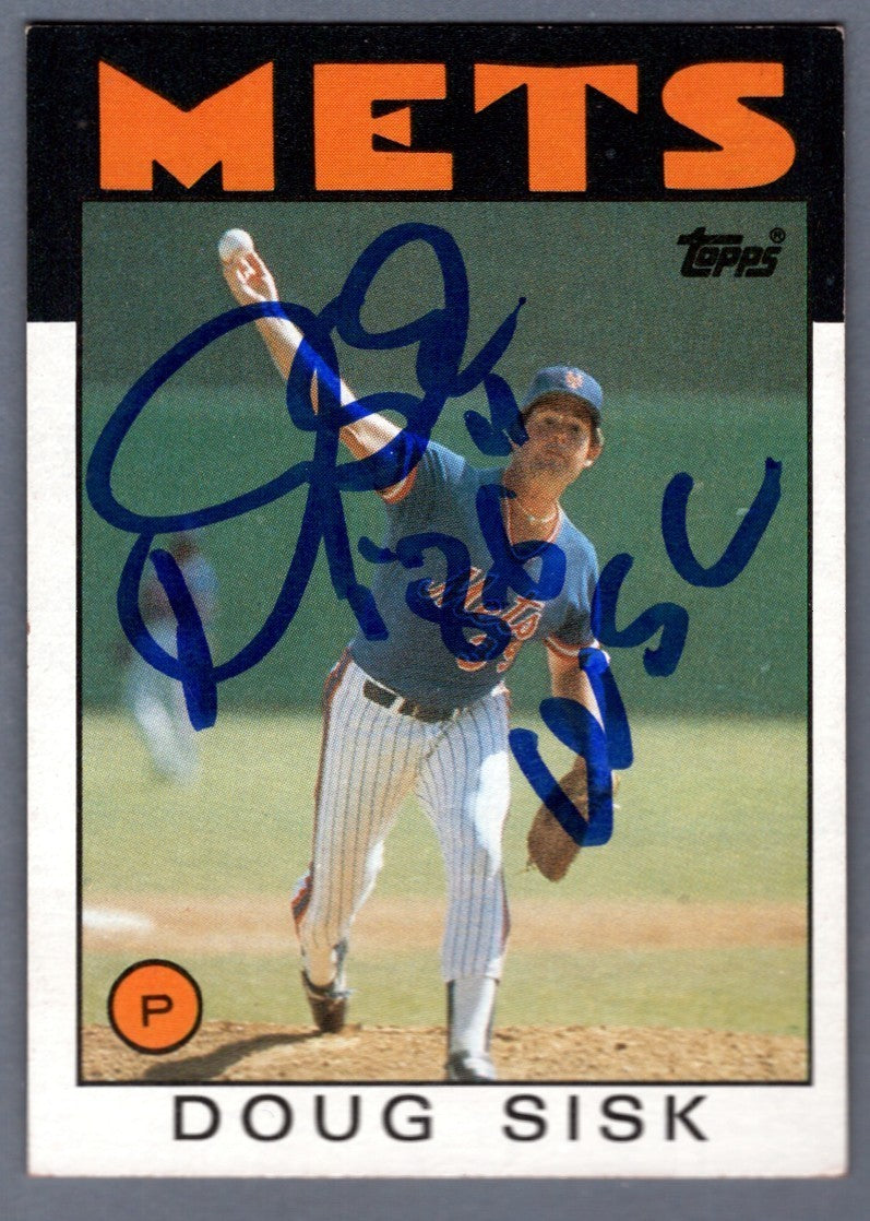 Doug Sisk Signed 1986 Topps #144 w/ 86 WSC LSCM COA New York Mets