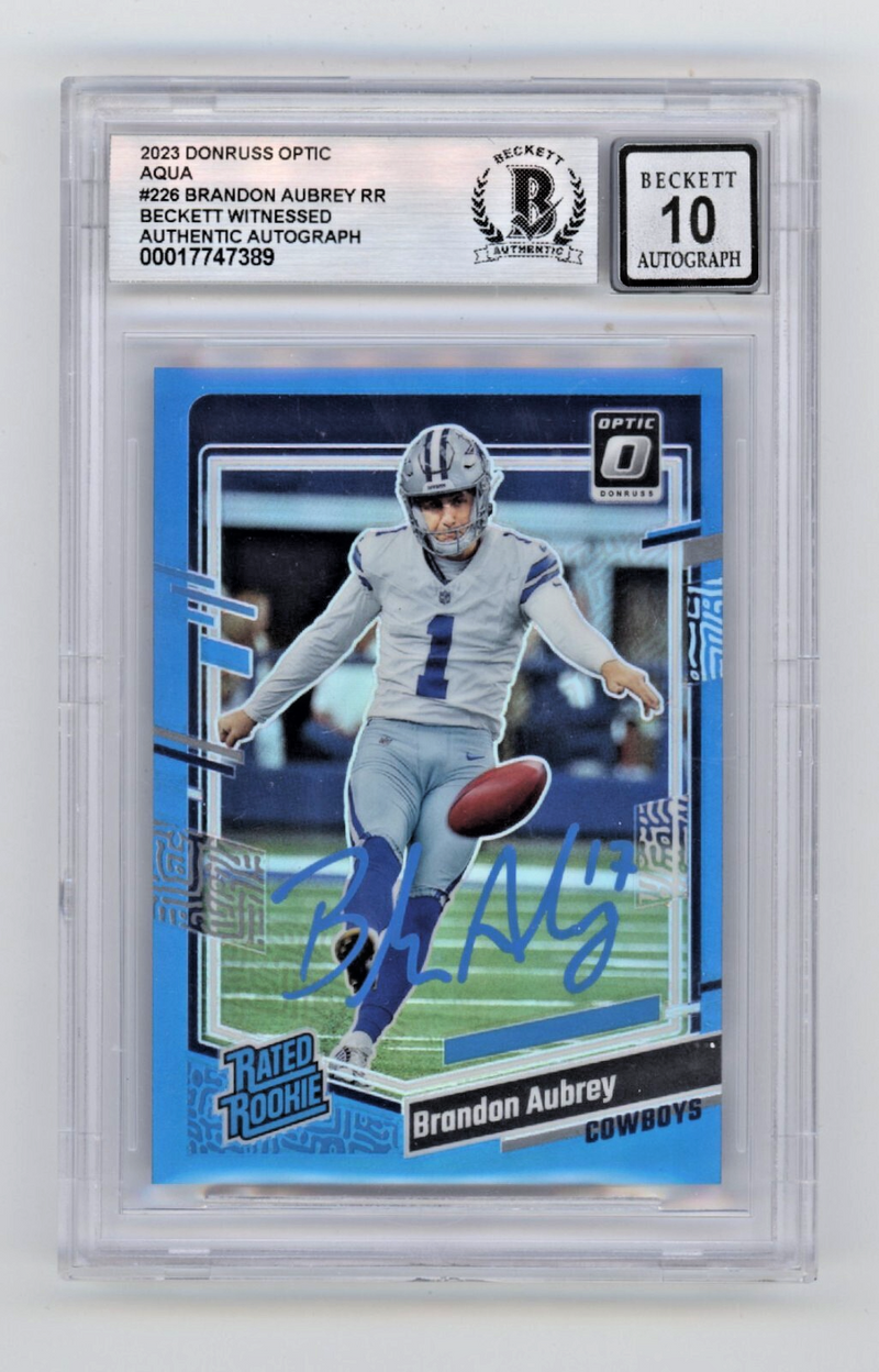 Brandon Aubrey 2023 Donruss Optic Aqua 226 RC #/299 Signed Beckett BGS 10 Auto