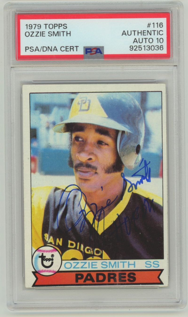 Ozzie Smith 1979 Topps #116 Rookie RC w/ HOF 02 Insc Signed PSA 10 Auto Padres