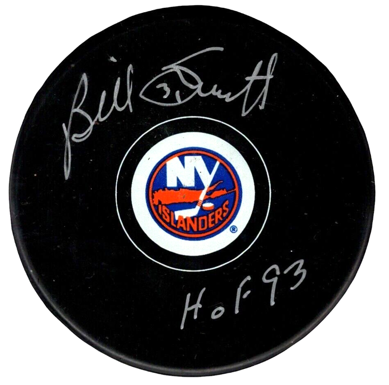 Billy Smith Signed New York Islanders Puck w/ HOF 93 Beckett Witness BAS COA
