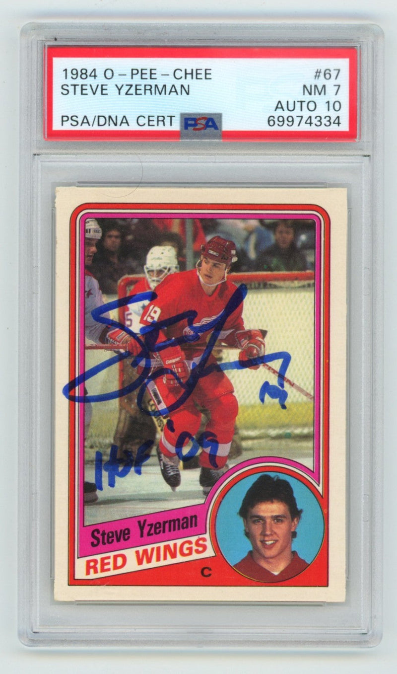 Steve Yzerman 1984 O-Pee-Chee #67 Signed Rookie RC w/ HOF '09 Ins. PSA 7 10 Auto