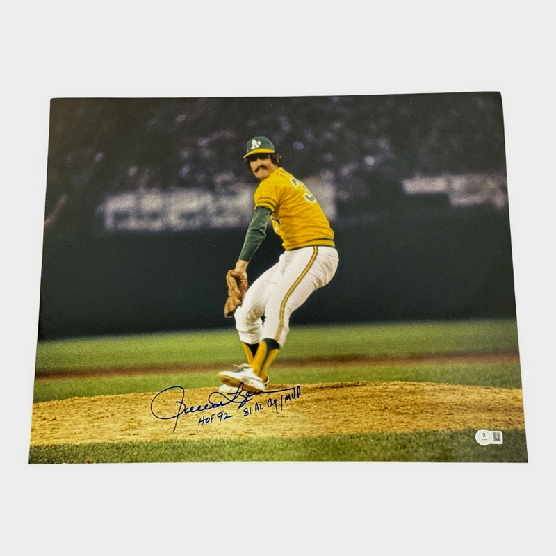 Rollie Fingers Signed 16x20 Photo w/ HOF 92 81 AL CY MVP Beckett Witness BAS COA