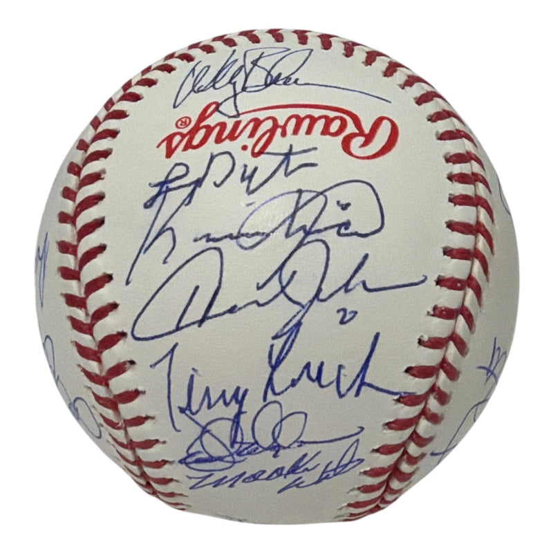 New York Mets Team Signed (23 Auto) 1986 World Series Logo Baseball Insc JSA COA