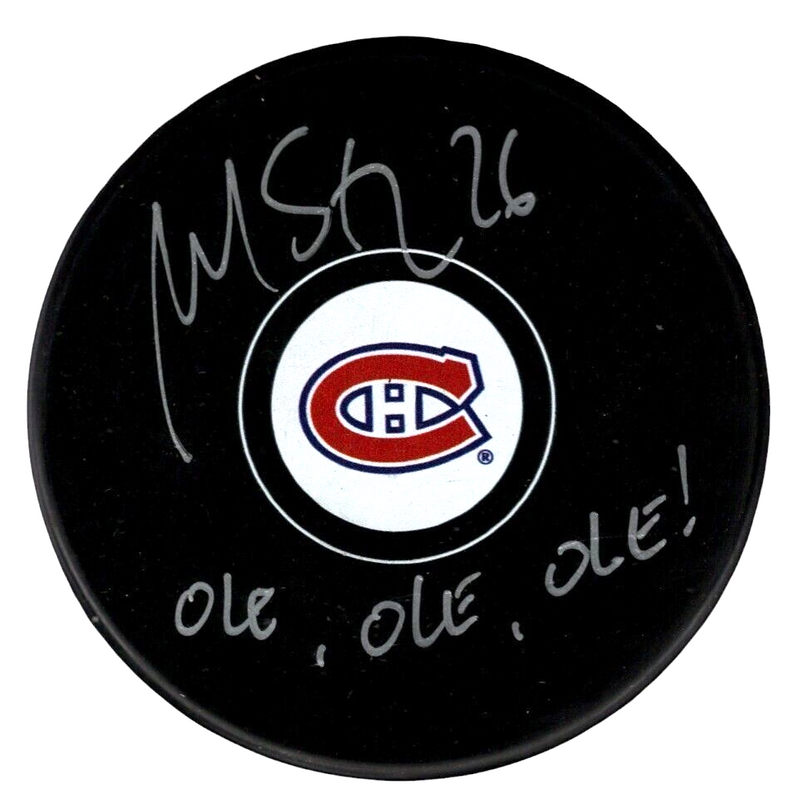 Martin St. Louis Signed Montreal Canadiens Logo Puck w/ Ole Ole Ole! PSA COA
