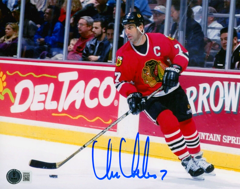 Chris Chelios Signed Chicago Blackhawks 8x10 Photo Beckett Witness BAS COA #1