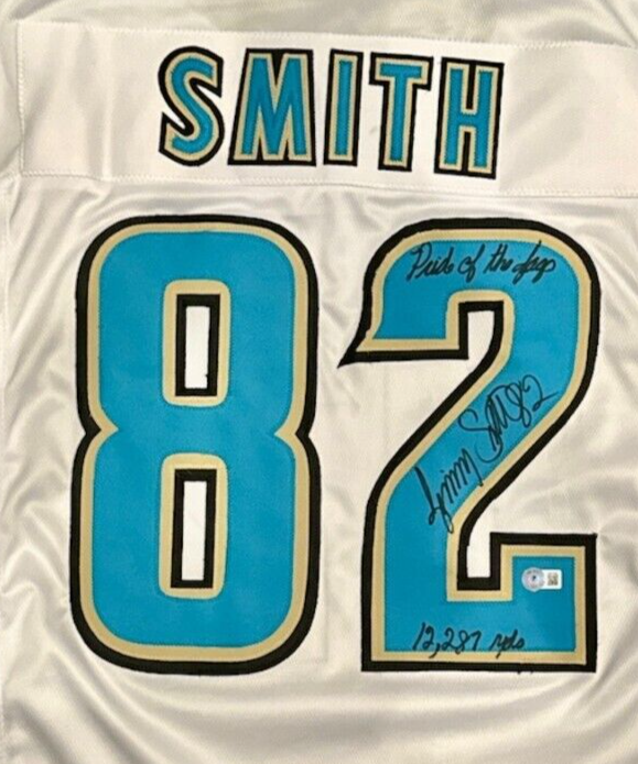 Jimmy Smith Signed Jaguars Custom Jersey w/ 2 Ins Beckett Witness BAS COA