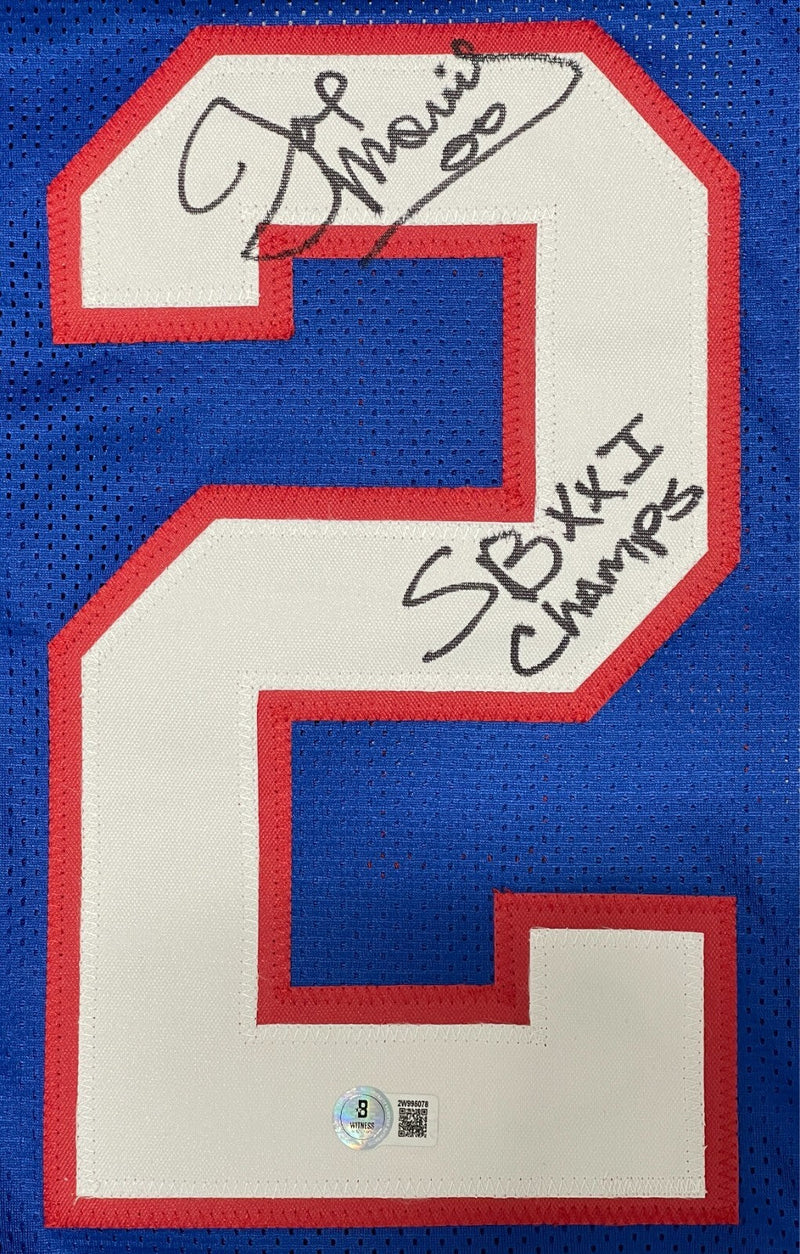 Joe Morris Signed New York Giants Custom Jersey w SB XXI Champ Beckett W BAS COA