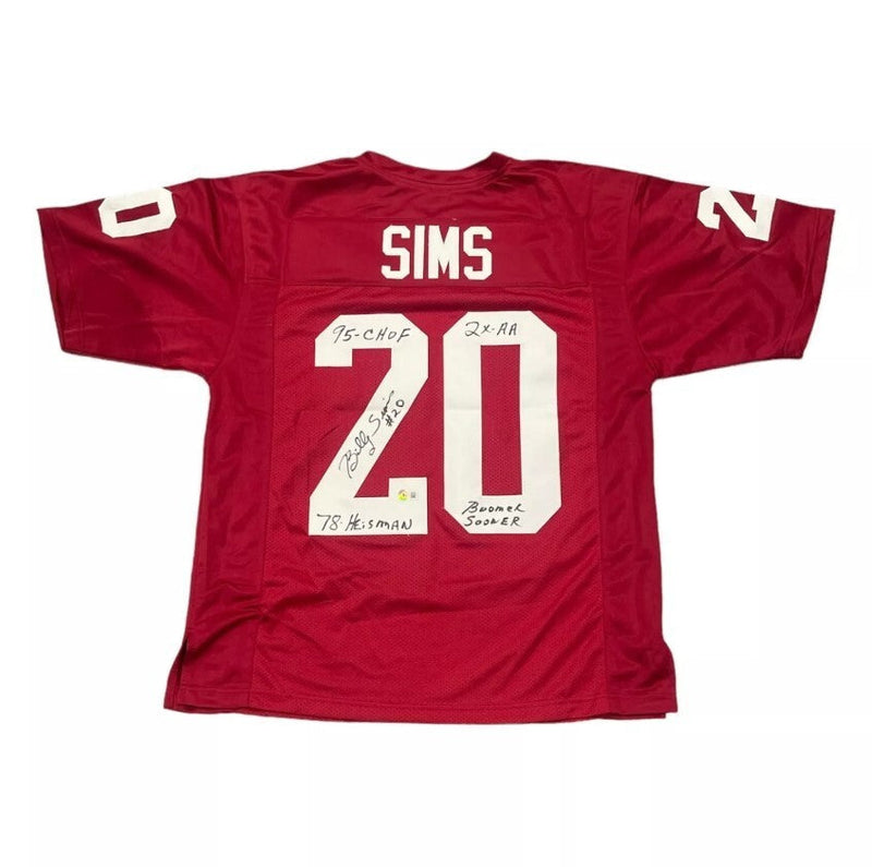Billy Sims Signed Oklahoma Custom Jersey w/ Heisman + 3 Ins Beckett W BAS COA