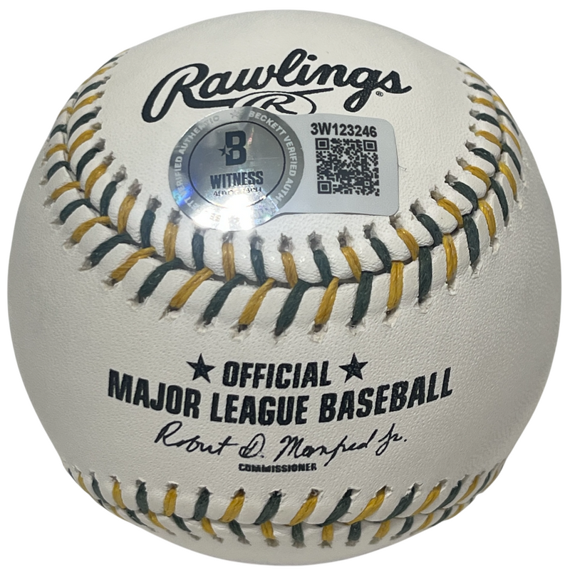Jose Canseco Signed Athletics A's Logo ROMLB Baseball w/ 3 Ins Beckett W BAS COA