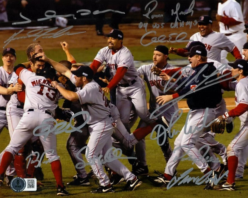 2004 Boston Red Sox Team Signed WS Champs Ins 8x10 Photo w/ 11 Sigs BAS COA