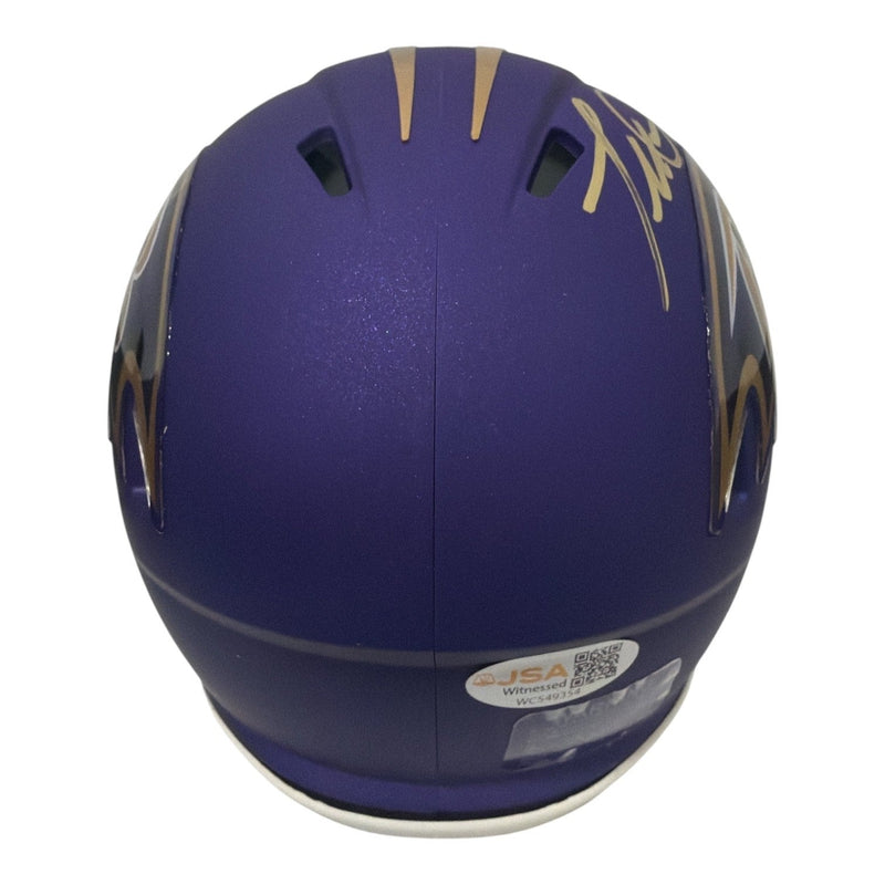 Terrell Suggs Signed Baltimore Ravens ALT #1 Purple Mini Helmet JSA Witness COA
