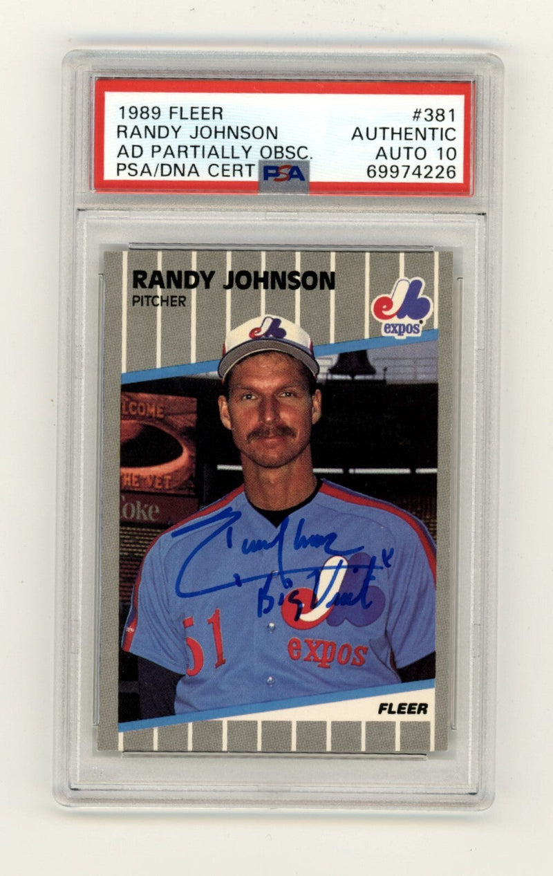 Randy Johnson 1989 Fleer #381 Marlboro Green RC w/ Insc Signed PSA DNA 10 Auto