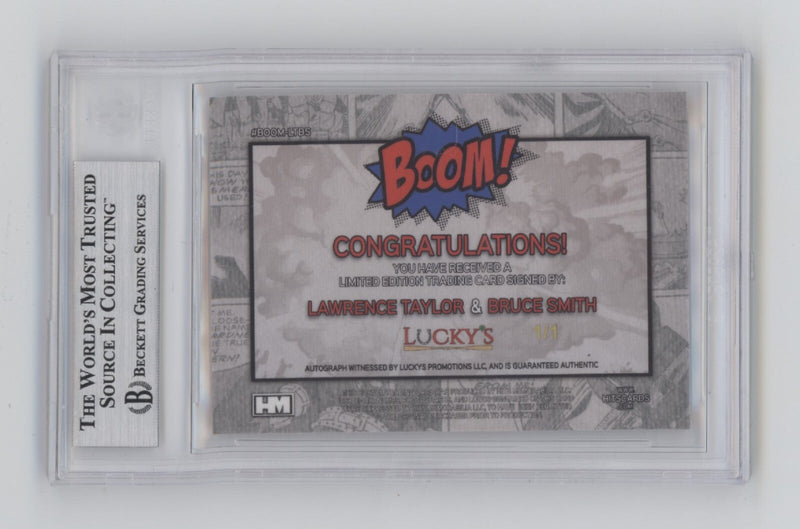 Bruce Smith & Lawrence Taylor 2024 Hits BOOM Gold #1/1 Dual Signed BGS BAS Auto