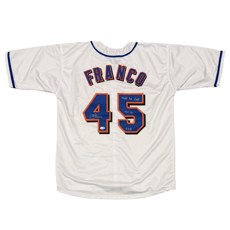 John Franco Signed New York Mets Custom Jersey w/ 3 Insc JSA Witness COA