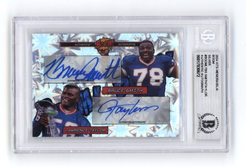 Bruce Smith & Lawrence Taylor 2024 Hits BOOM Silver /10 Dual Signed BGS BAS Auto