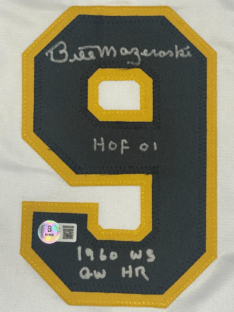 Bill Mazeroski Signed Pirates Custom Jersey w/ 2 Ins Beckett Witness BAS COA